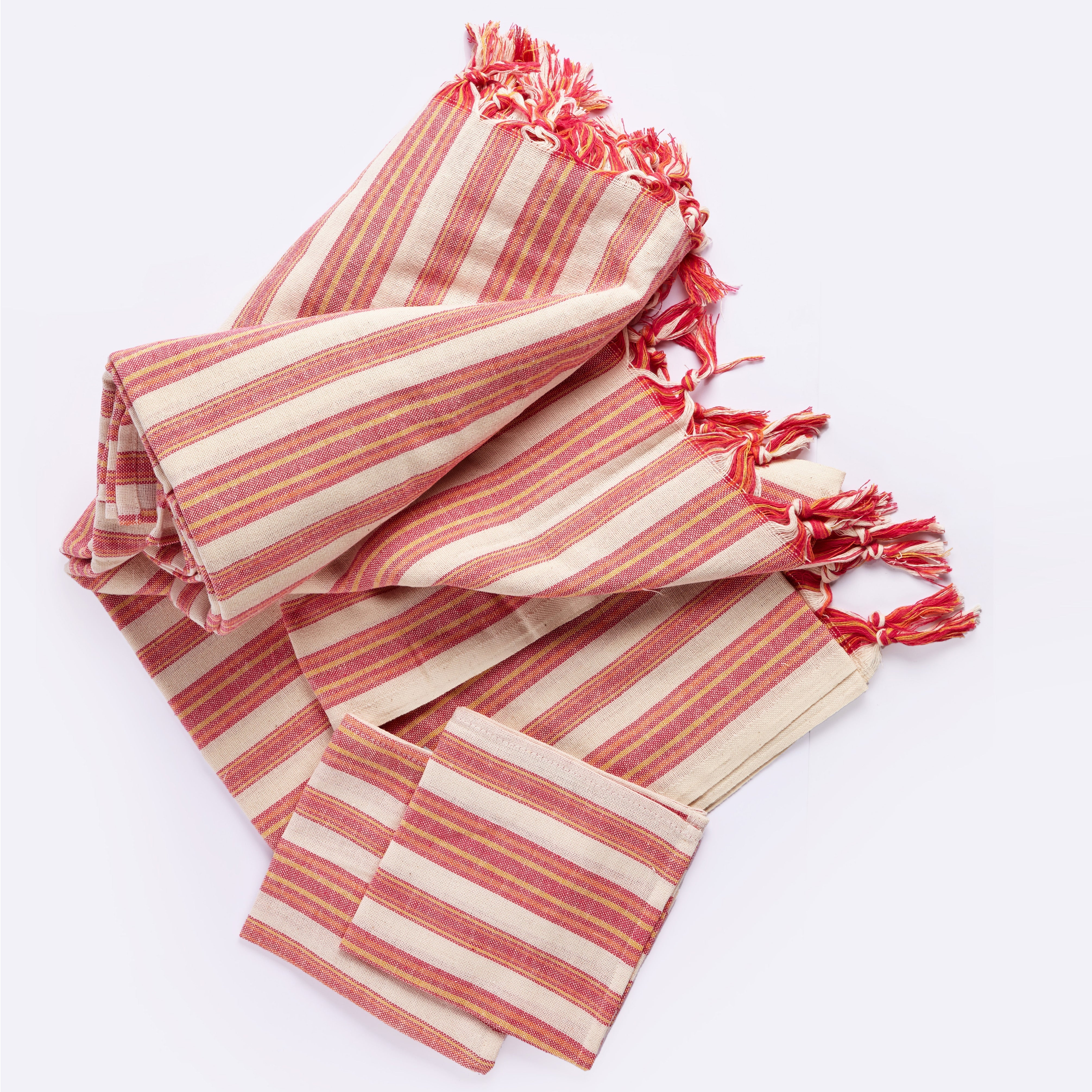 Andana Striped Tablecloth Set - Magenta HILANA: Upcycled