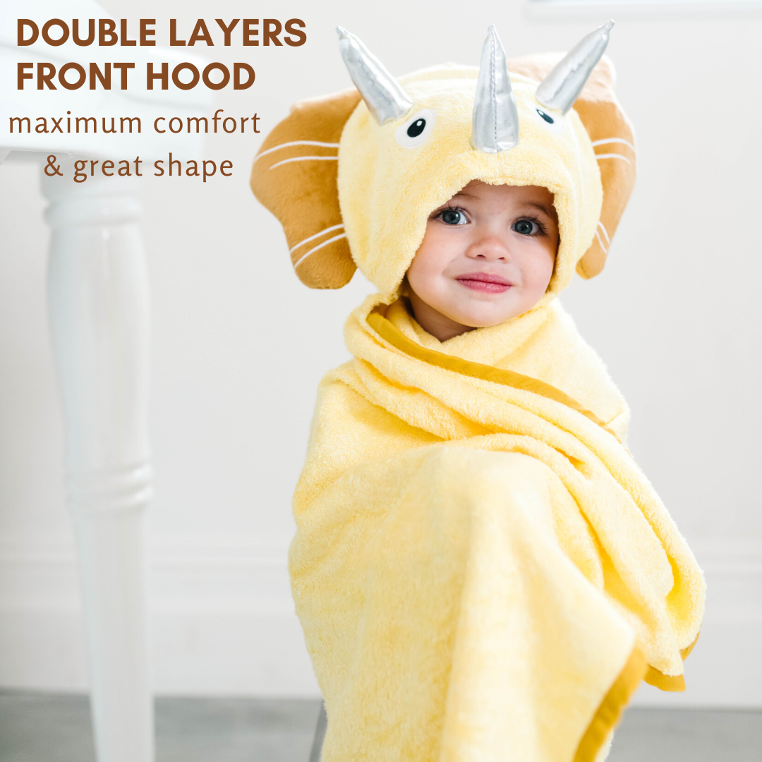 Bamboo Viscose Baby Hooded Towel Yellow Dinosaur Bambi -