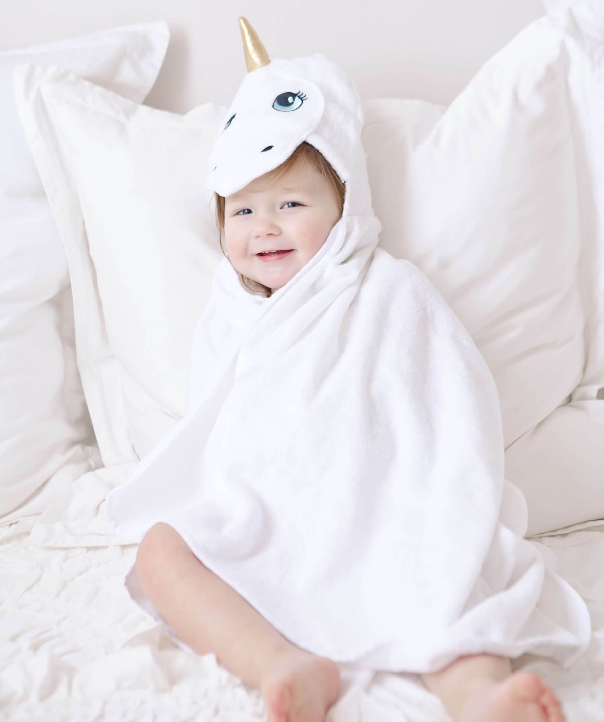 Bamboo Viscose White Unicorn Hooded Towel Bambi - Free