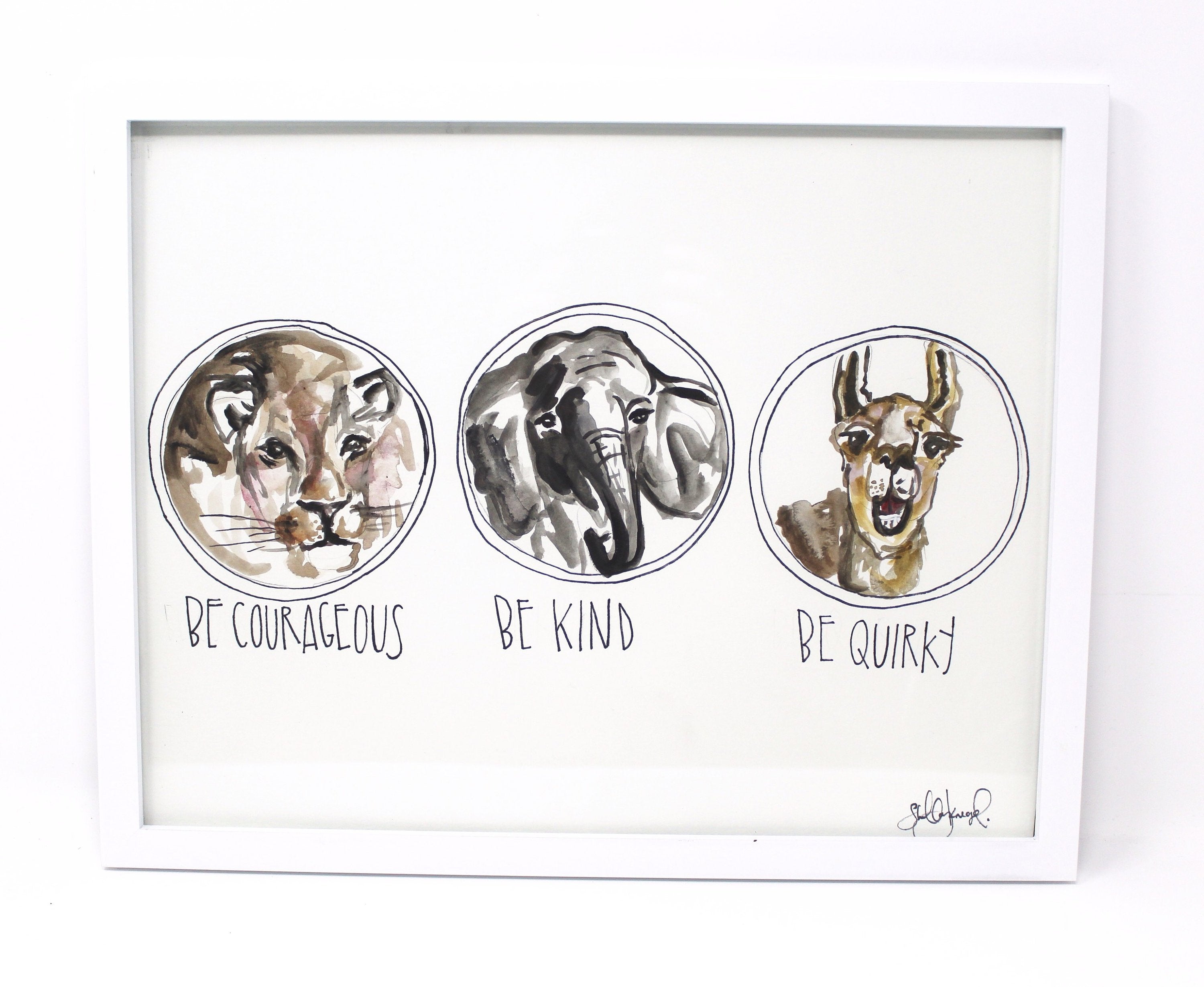 Be Kind Courageous Quirky Art Print -11x14 in Animal Baby