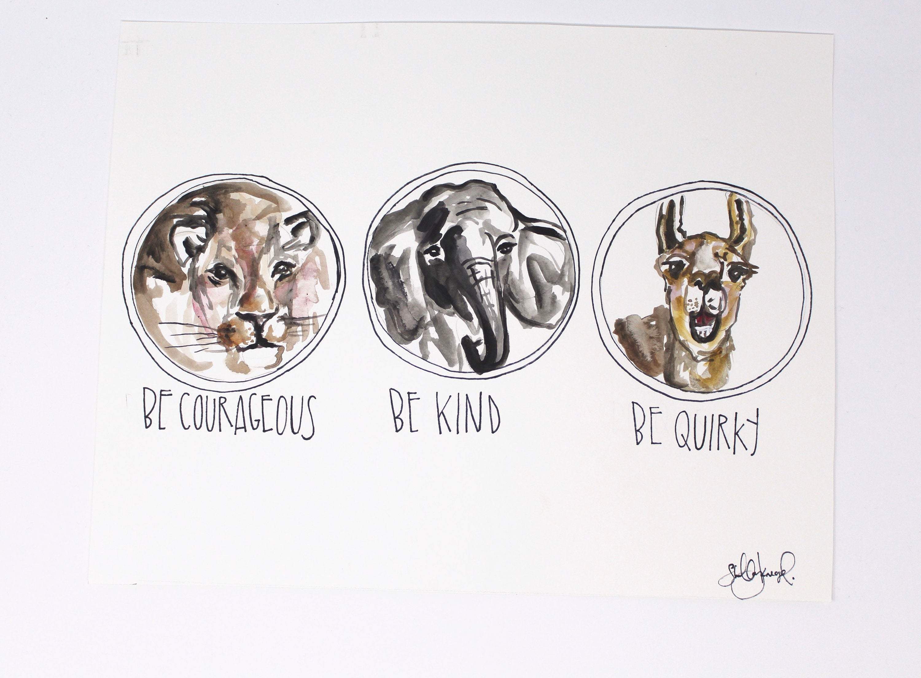 Be Kind Courageous Quirky Art Print -11x14 in Animal Baby