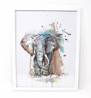 Mixed Media Elephant Art Print 11x14in Animal Home Decor