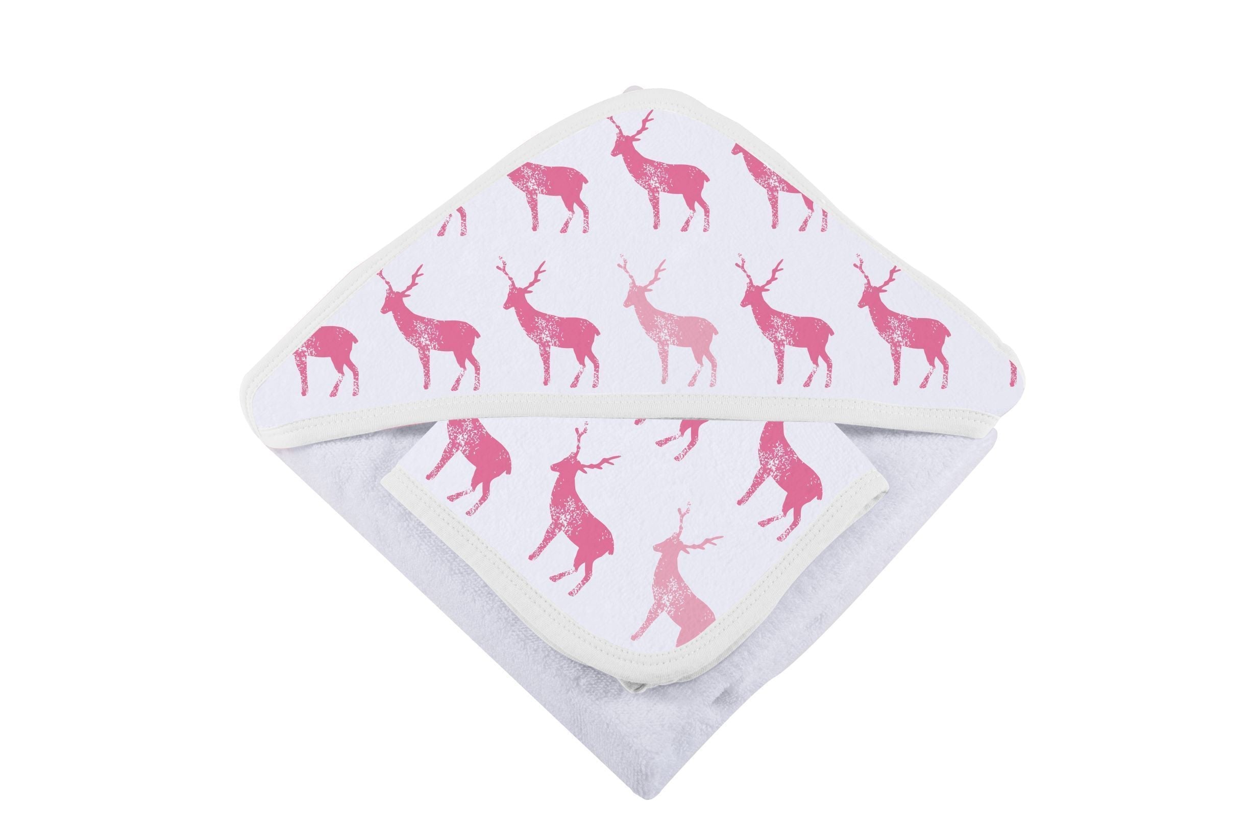 Pink Deer Cotton Hooded Towel and Washcloth Set Newcastle