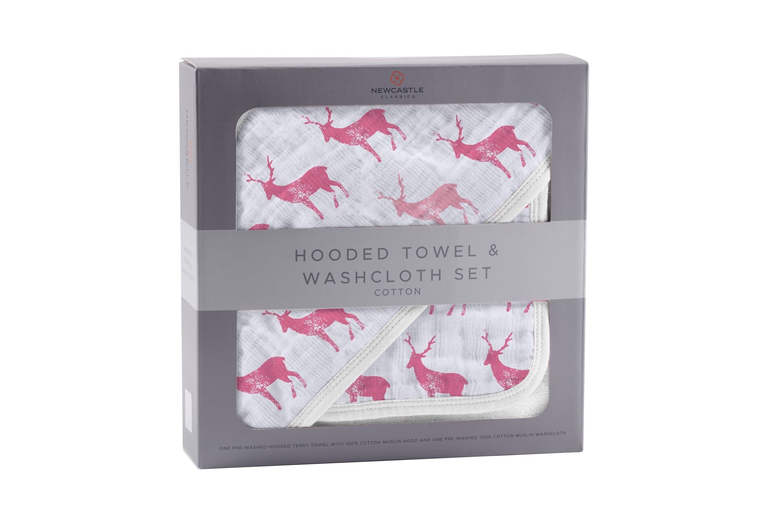 Pink Deer Cotton Hooded Towel and Washcloth Set Newcastle